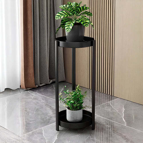 1PC Double-layer Balcony Plant Rack, Floor-standing Plant Rack - Black, Living Room Bonsai Display Rack, Iron Plant Rack, Diameter 27 * Height 60