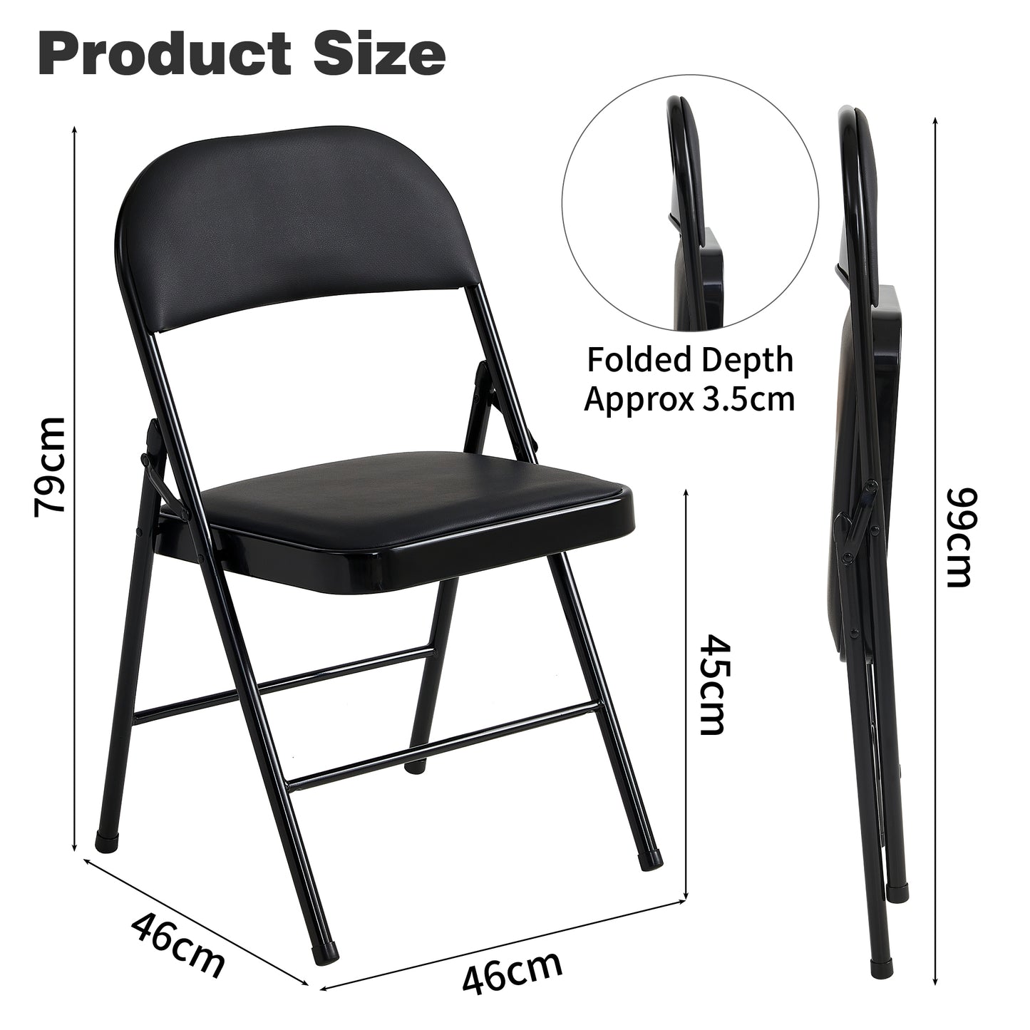 Set of 6 Folding Chairs, Faux Leather Foldable Chairs with Metal Frame and Padded Seat, Easy to Fold and Store for Home, Office, Dining and Reception
