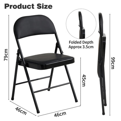 Set of 6 Folding Chairs, Faux Leather Foldable Chairs with Metal Frame and Padded Seat, Easy to Fold and Store for Home, Office, Dining and Reception