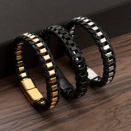 A Leather Braided Bracelet for Men, a Street Motorcycle Fashion Wristband Hand Strap