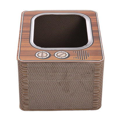 Retro TV Shaped Cat Scratcher Bed - Corrugated Cardboard Cat House with Full Surfaces Scratching | Cozy Hideaway & Play Area | Durable Furniture Protector for Indoor Cats