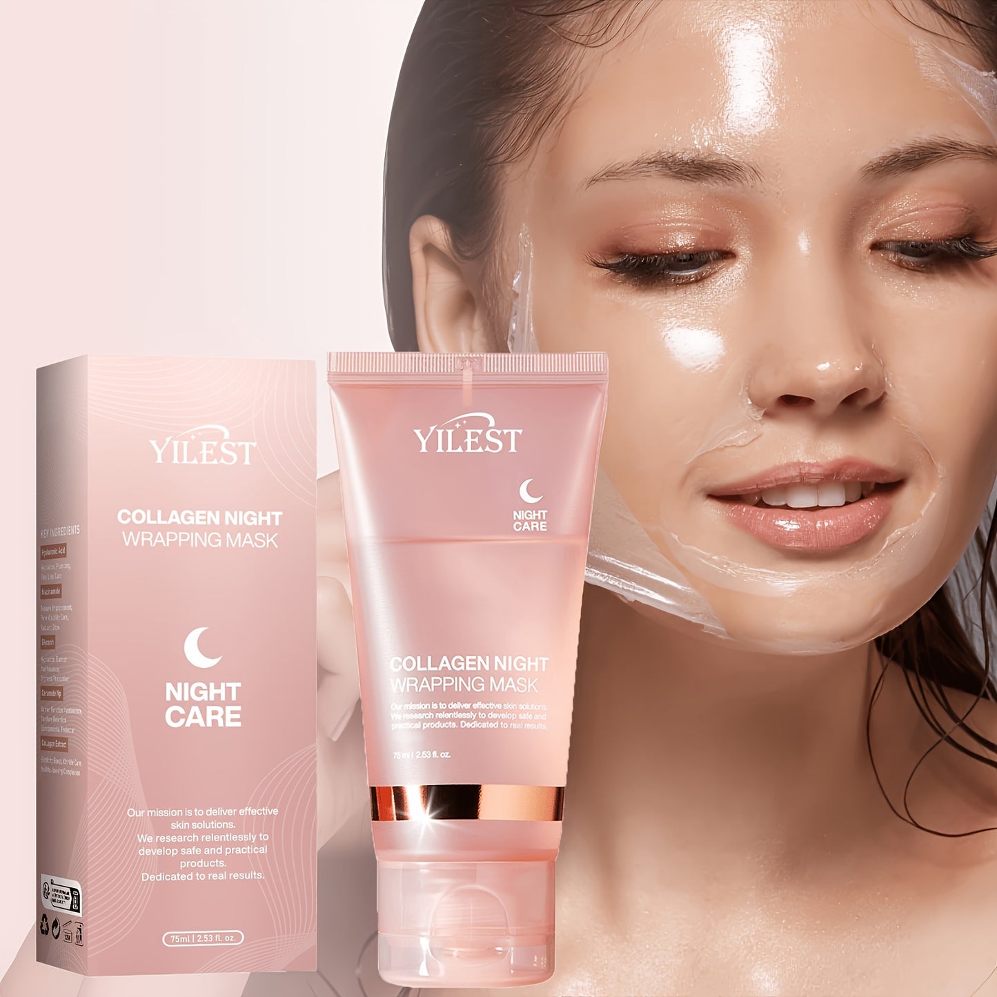 Buy 1 Get 1 Free: Collagen Night Graping Mask with Niacinamide & Hyaluronic Acid - Paraben-Free Gel Sheet Mask Suitable for All Skin Types, Hydrating & Firming Night with Ceramide, 75ml/2.53fl. X2 + Bonus Face Mask Brush