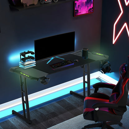 Computer Desk Office Desk with Cup Holder, Headphone Hook Z-Frame PC desk Gaming Desk for Home Office Room Corner Desk Patchwork Model