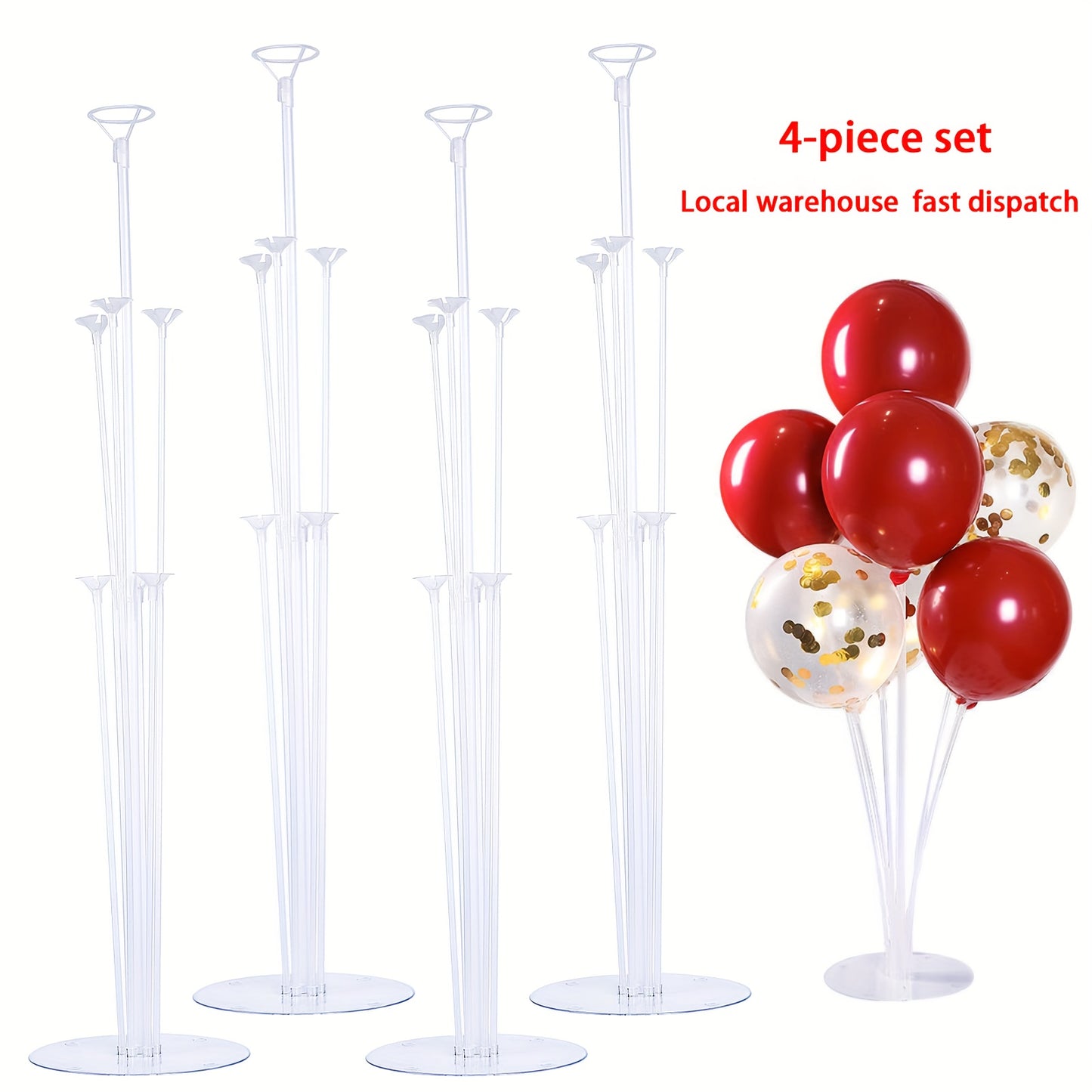 4pcs Elegant Clear Plastic Balloon Stands - Reusable, No Batteries Needed, Modern Design for Weddings, Birthdays, Graduations & Holiday Decor | Durable & Stylish Party Supplies, Balloon Decorations, Event Decoration, Sleek Appearance, Sturdy Construction,