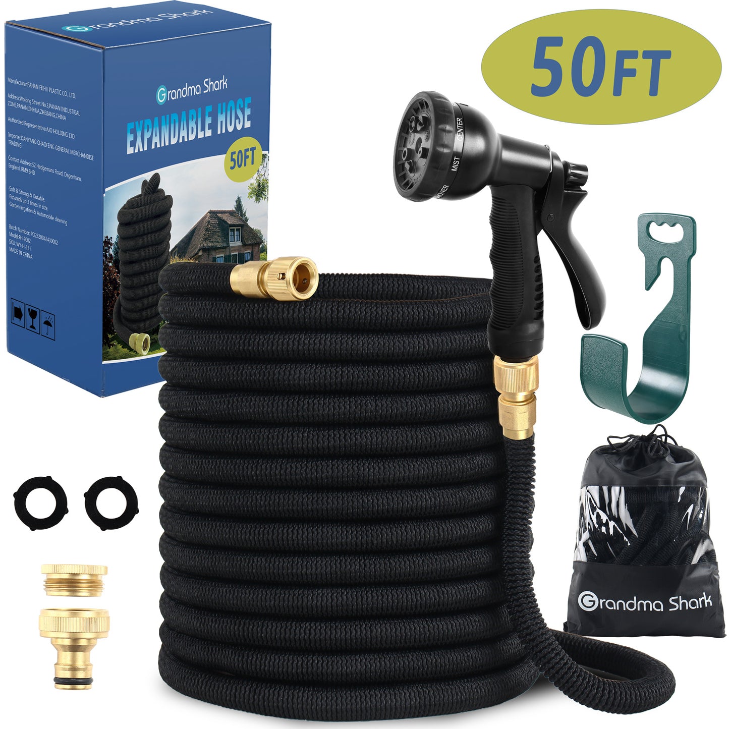 50FT/75FT/100FT Expandable Flexible Garden Hose Magic Hose Pipes Car Washing Gardening Hose with 7 Setting Professional Water Spray Nozzle Gun Expandable Hose Garden Hoses, Black