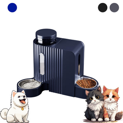 Dog And Cat Food Feeder And Water Dispenser, Two-In-One Set, Automatic Gravity Feeding, 304 Stainless Steel Bowl, Removable And Washable, for Small/Medium/Large Dogs And Cats, 3L Large Capacity, Black, Without Battery