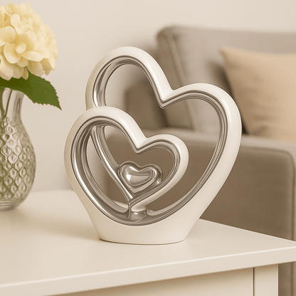 25.5cm Silver Heart Statue – Modern Ceramic Heart Ornament & Decorative Sculpture for Home, Shelf & Table Décor | Elegant Gift for Weddings, Anniversaries & Housewarmings