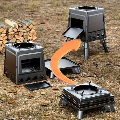 Camping Wood Stove, Portable Wood Burning Stove, Backpacking Folding Camp Tent Heat Mini Outdoor Stove for Cooking Heating Picnic Hiking BBQ Travel RV