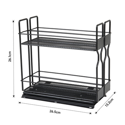 2 Tier Pull Out Spice Rack for Inside Cupboard, Sliding Spice Rack Cabinet Organiser Rack Metal Seasoning Rack Free Standing, Black