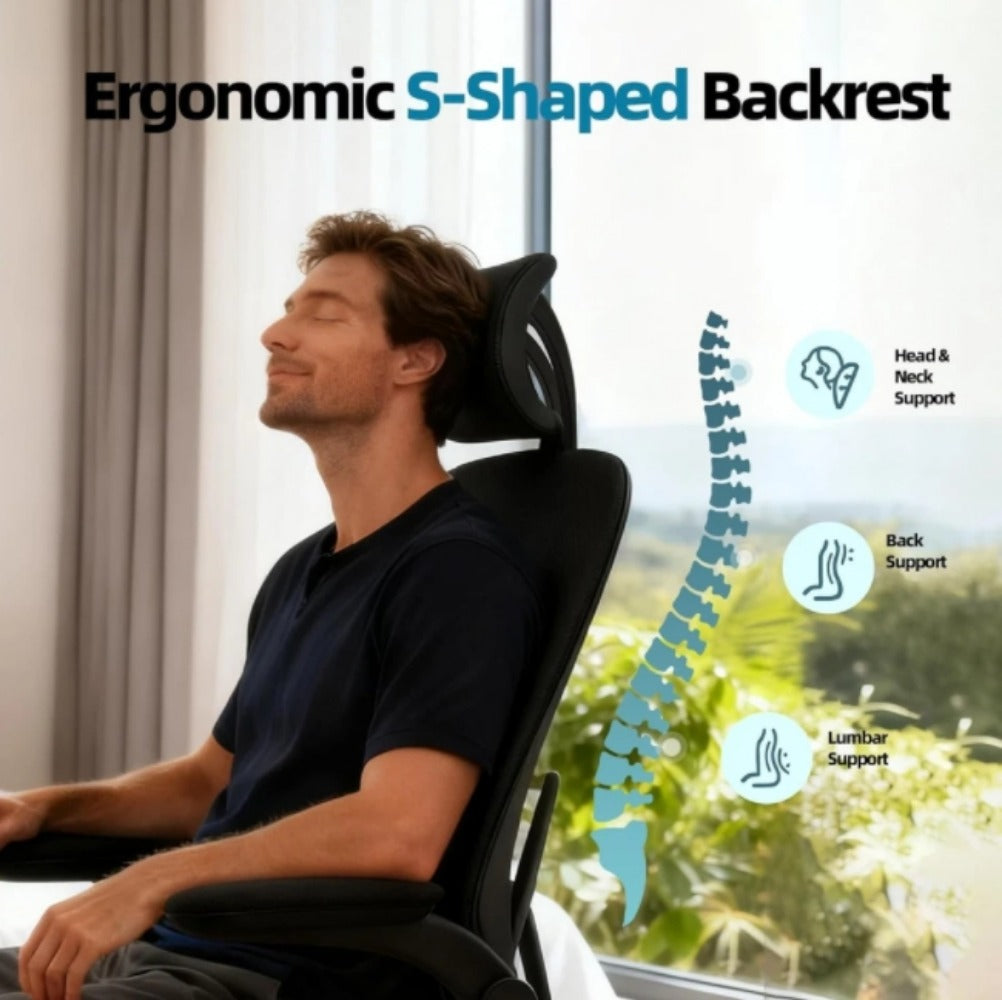 Ergonomic Mesh Office Chair with Adjustable Lumbar Support, Headrest & Flip-Up Armrests – Breathable High-Back Desk Chair for Home Office, Supports up to 150kg, Black