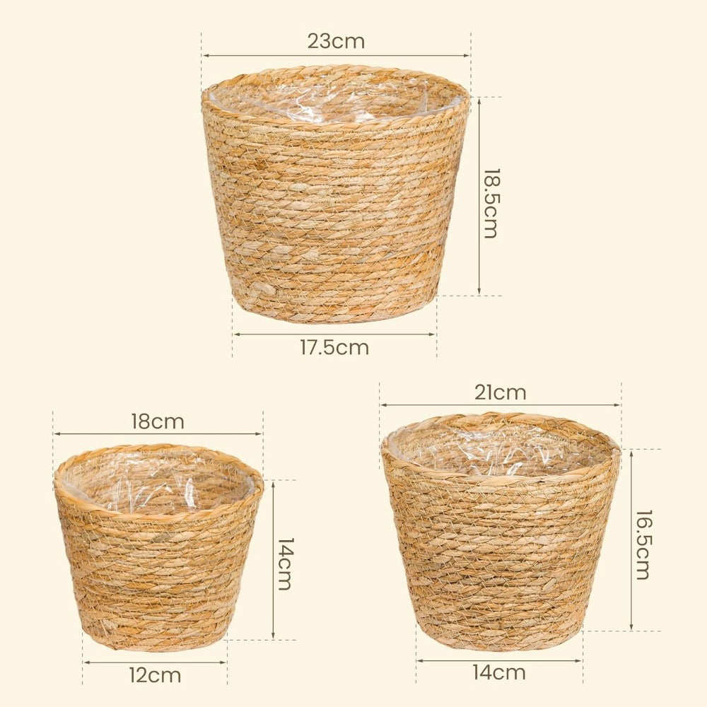 3pcs Grass Woven Flower Pots, Potted Plants, Rattan Flower Baskets, Decorations Suitable for Bedrooms, Living Rooms, Dining Tables, Green Plant Decoration Sets