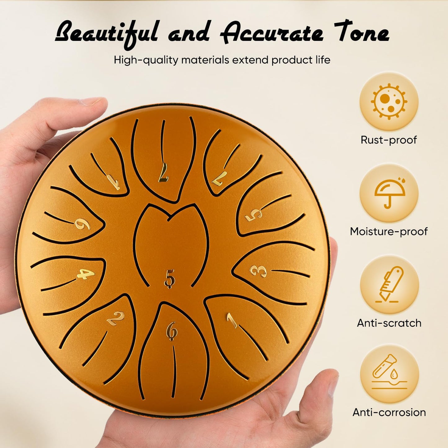 Steel Tongue Drum, 6 Inch 11 Notes, C Key & Rust-Proof Tongue Drum Percussion, Leaf Pattern Handpan Outside with Bag and Percussion Instruments for Meditation, Music Therapy