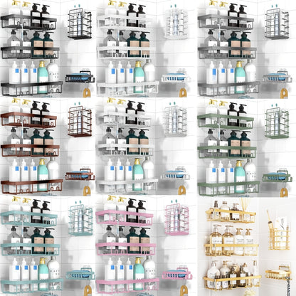 Shower Caddy, Bathroom Shower Organizers, Black Shower Shelves for Inside Shower with Soap Caddy & Toothbrush Holder, Stainless Steel Wall Rack Baskets Adhesives Mounted(1 And5pcs), Random Color Properties to Choose, Shelves