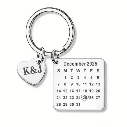 1pc Custom Date Name Stainless Steel Key Chain Couple Wedding Anniversary Romantic Birthday Gift Valentine'S Day Holiday Best Friend Family Classmate Birthday Gift Special Gift MOLANXUAN