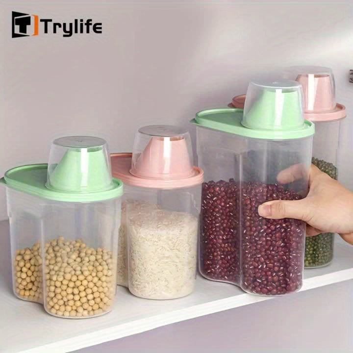 4pcs Cereal Storage Containers Airtight Storage Container With Spout For Kitchen Plastic Dry Dispenser Containers With Measuring Cup For Cereals Rice Pet Food Dry Food