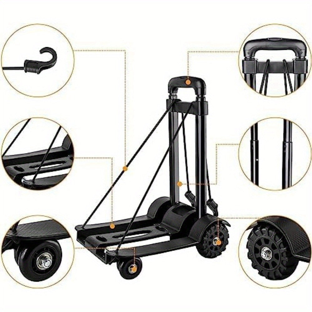 Folding Hand Truck 75kg Heavy Duty Sack Trolley with Rubber Wheels, Adjustable Ergonomic Handle & Bungee Cord – Foldable Steel Frame Dolly Cart for Moving, Warehouse, Shopping & Camping