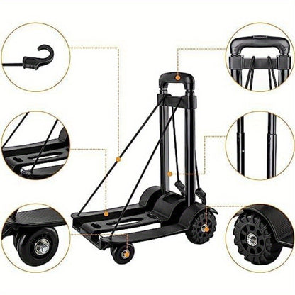Folding Hand Truck 75kg Heavy Duty Sack Trolley with Rubber Wheels, Adjustable Ergonomic Handle & Bungee Cord – Foldable Steel Frame Dolly Cart for Moving, Warehouse, Shopping & Camping