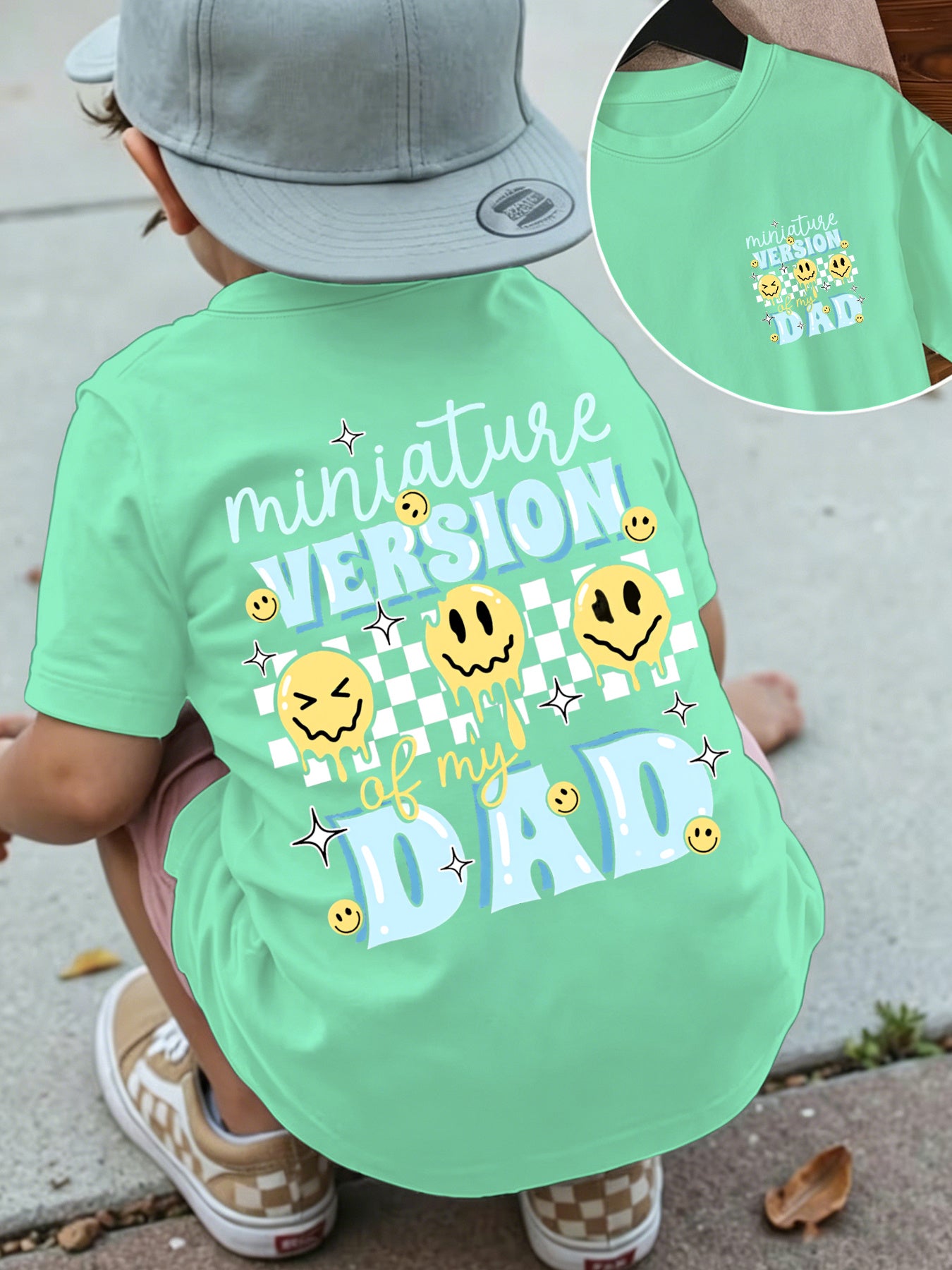 Children's Whimsical Parent-Child Style Flower Letter T-Shirt, Toddler Summer Boys' Daily Casual Holiday Apparel, O-Neck Short-Sleeve Top, Boys' Outdoor and Home Parent-Child Matching Outfits