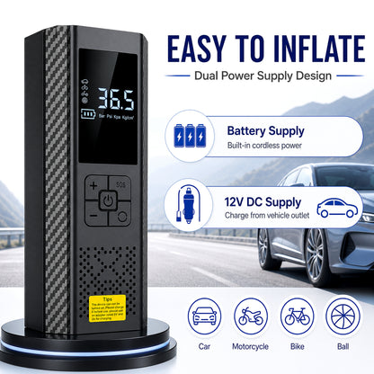 [Portable USB Rechargeable] 150PSI Portable Air Compressor with Tire Pressure Gauge & LED Display - 3X Faster One-Touch Smart Cordless Tire Inflator, USB-Powered, Rechargeable Battery, Battery capacity: 3000 mAh