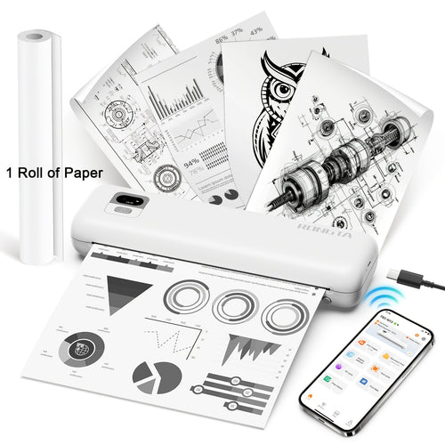 Rongta F82A Portable A4 Thermal Printer for Travel And Office, No Ink Needed, Supports 210-216Mm Thermal Paper, Fast Printing from Mobile Phone, Lightweight Design with Carrying Case, Includes 1 Roll of Thermal Paper