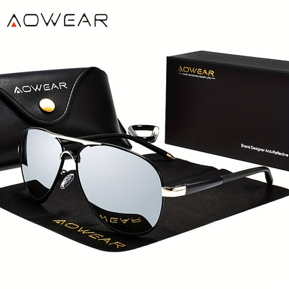 AOWEAR UV400 Pilot Sunglasses Polarized Mirror Driving Men Sunglasses