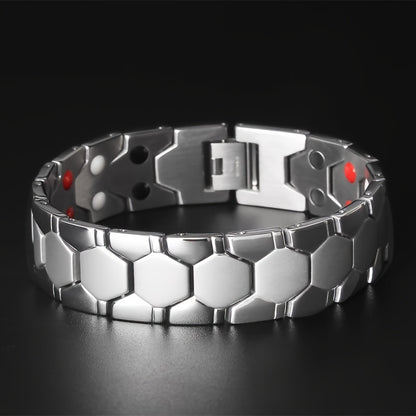 Heavy-Duty Titanium Steel Bracelet - (Soccer) Design with Black/Grey Hexagonal Beads & Red Accent - Adjustable Ic-Like Clasp (No) - Durable Gift for Athletes, Year-Round Wear