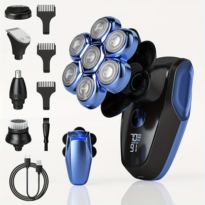 7D Head Shaver for Bald Men – Wet/Dry Waterproof Electric Razor 5-in-1 Grooming Kit with Nose Trimmer, Type-C Rechargeable | ShopVora UK