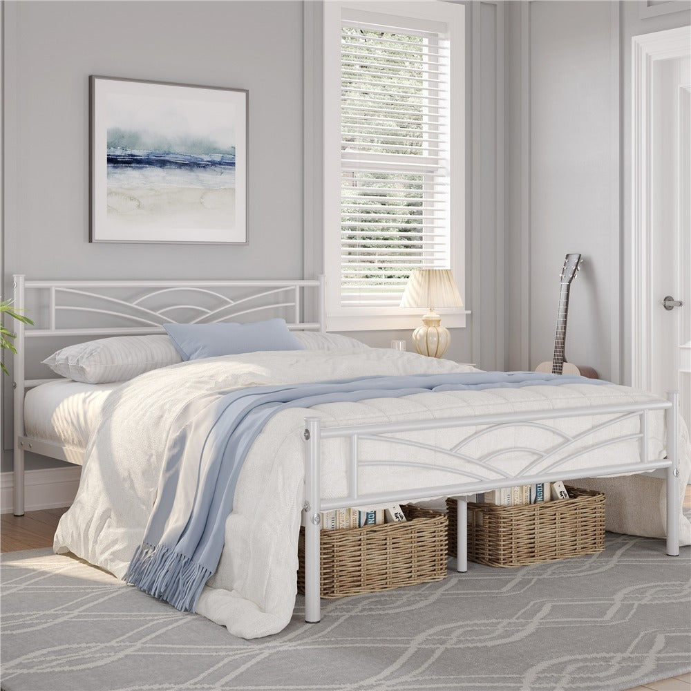 Costoffs Metal-Framed Bed, Metal-Framed Bed Base with Storage, Metal Platform Bed Frame with Headboard and Metal Bed Slats, Easy Assembly Bed, Single/Double/ Size Metal Bed Frame, Bed Foundation