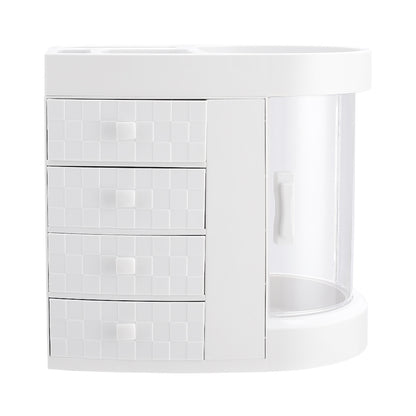 Desktop Storage Box, 4 Drawers and 1 Top Platform, Desk Organizer with Drawer, Display Case and Cosmetic Storage Box, Great for Bathroom, Dresser, Countertop Cosmetic Organiser, White