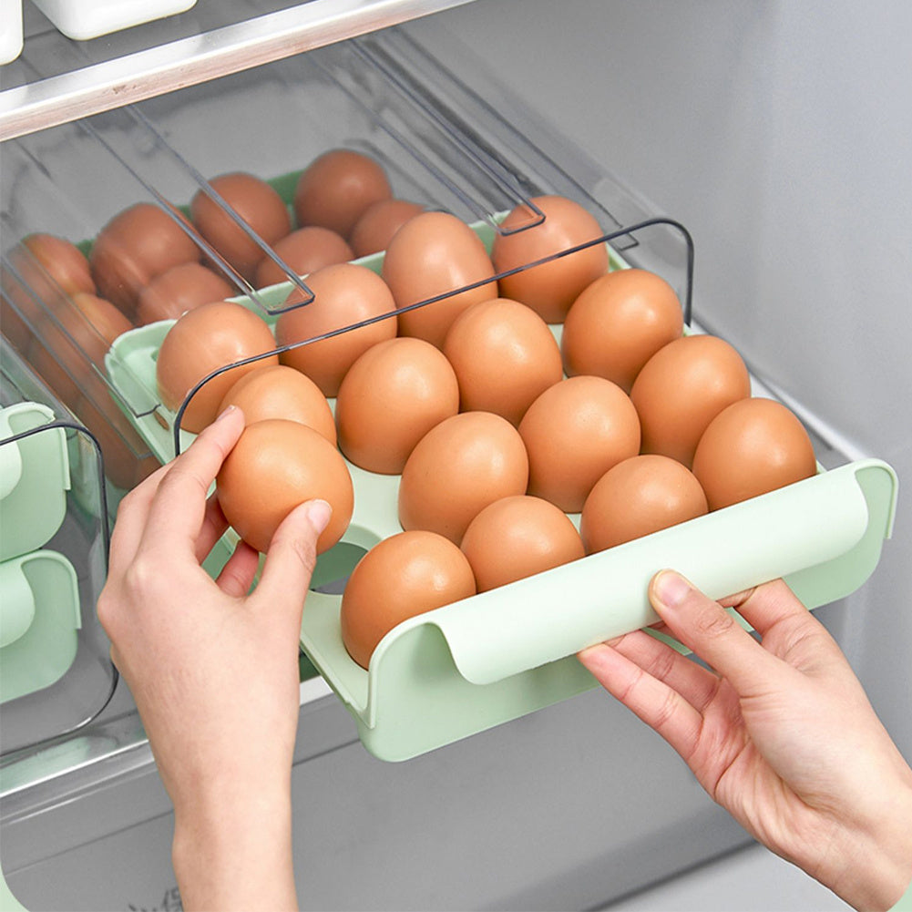 32-grid Double-layer Drawer Egg Box, Egg Storage Container Egg Holder, Plastic Egg Storage Box for Refrigeration, Light Green