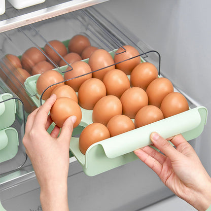 32-grid Double-layer Drawer Egg Box, Egg Storage Container Egg Holder, Plastic Egg Storage Box for Refrigeration, Light Green