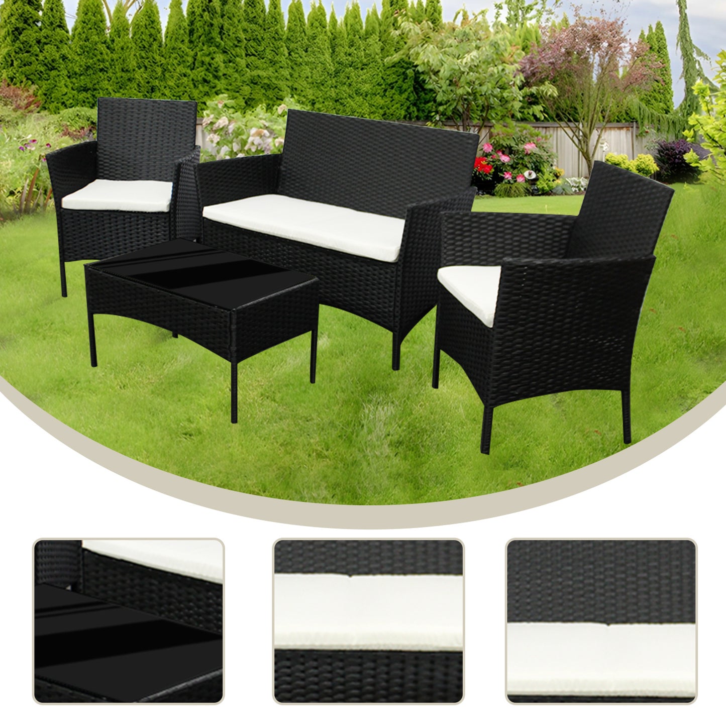 Garden Furniture Sofa Chairs Table Set Rattan Conservatory Outdoor Patio Seat Cushion With Single Armchairs With Coffee Table 6210-B Sofa