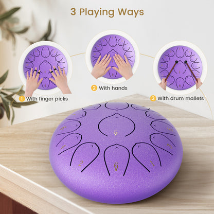 12 Inch 13 Notes Steel Tongue Drum, D Key & Rust-Proof Handpan Drum with Drum Bag and Percussion Instrument Tools