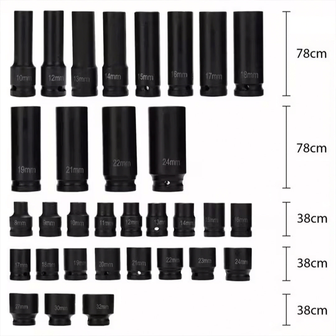 Heavy Duty 40pcs Car Truck Deep Impact 8-32mm 1/2 Inch Black Finish Heavy Duty Socket Set For Auto Repair Cool Gadgets