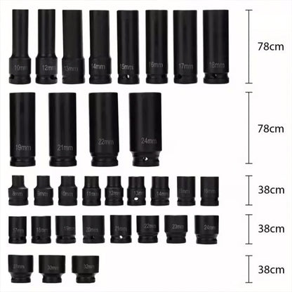 Heavy Duty 40pcs Car Truck Deep Impact 8-32mm 1/2 Inch Black Finish Heavy Duty Socket Set For Auto Repair Cool Gadgets