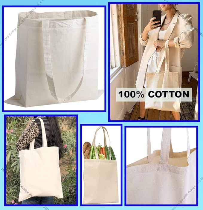 10pcs Natural Color Cotton Tote Bags – Blank Reusable Cotton Bags with Handles – Ideal for Printing, Sublimation, DIY Crafts, Grocery, Shopping, Gift & Event Use Pack of 10