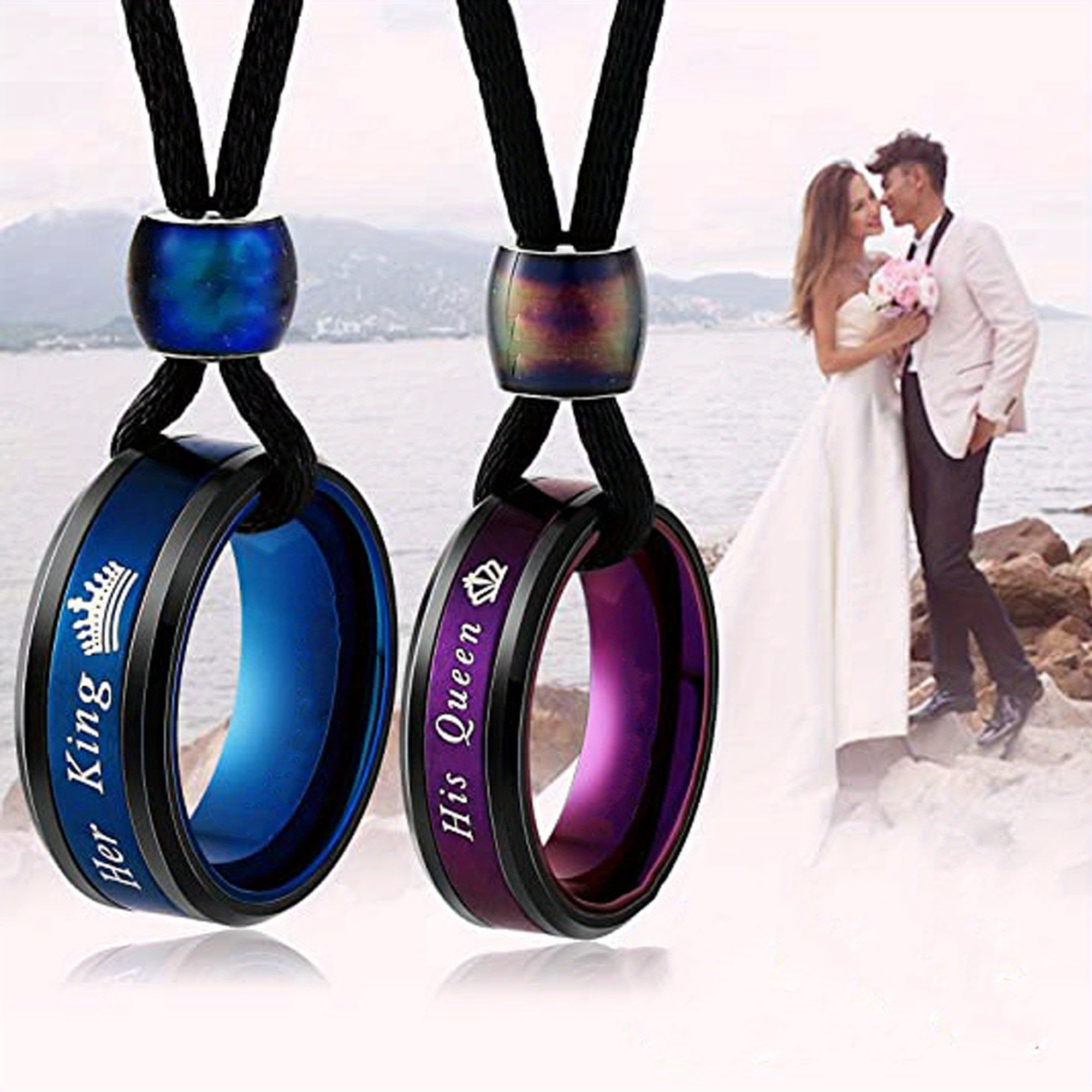 Couples' Ring Pendant Necklaces - alternate angle 2