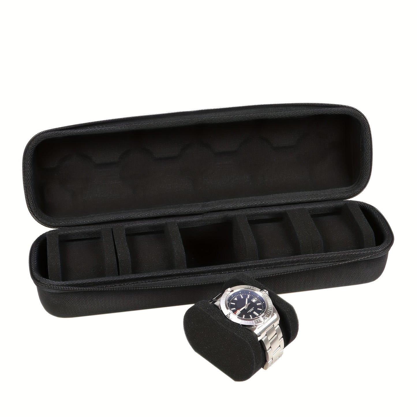 Single Piece 5-Compartment for Watch Storage Solution, Featuring a Cushioned Divider And Handle, Flip-Top Lid, Robust Travel Case, Scratch-Proof Design, Suitable for All Genders, Versatile for Home And Travel Use, Protective Cushioning
