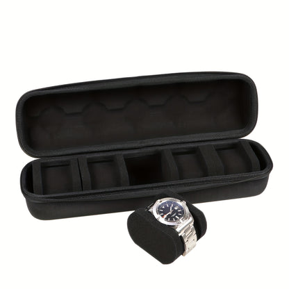Single Piece 5-Compartment for Watch Storage Solution, Featuring a Cushioned Divider And Handle, Flip-Top Lid, Robust Travel Case, Scratch-Proof Design, Suitable for All Genders, Versatile for Home And Travel Use, Protective Cushioning