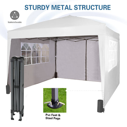 Pop-up Gazebo 3m x 3m with Sides & 4 Weight Bags & Silver Protective Layer Waterproof Marquee Canopy