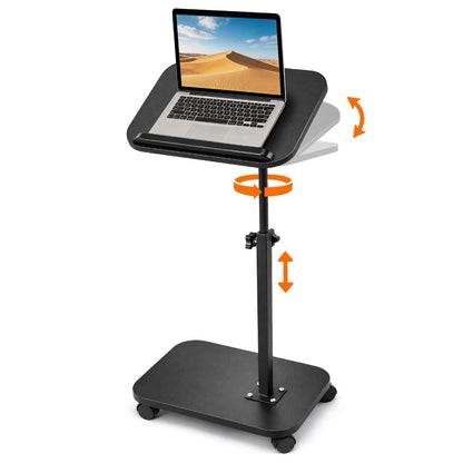Foldable height adjustable with wheels, side table, 360 ° rotating laptop stand, small-sized home computer desk