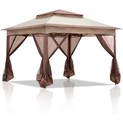 3.3m x 3.3m Gazabo with Mosquito Netting Sides, Garden Heavy Duty Pavilion Canopy Tent, Metal Pergola for Wedding Event