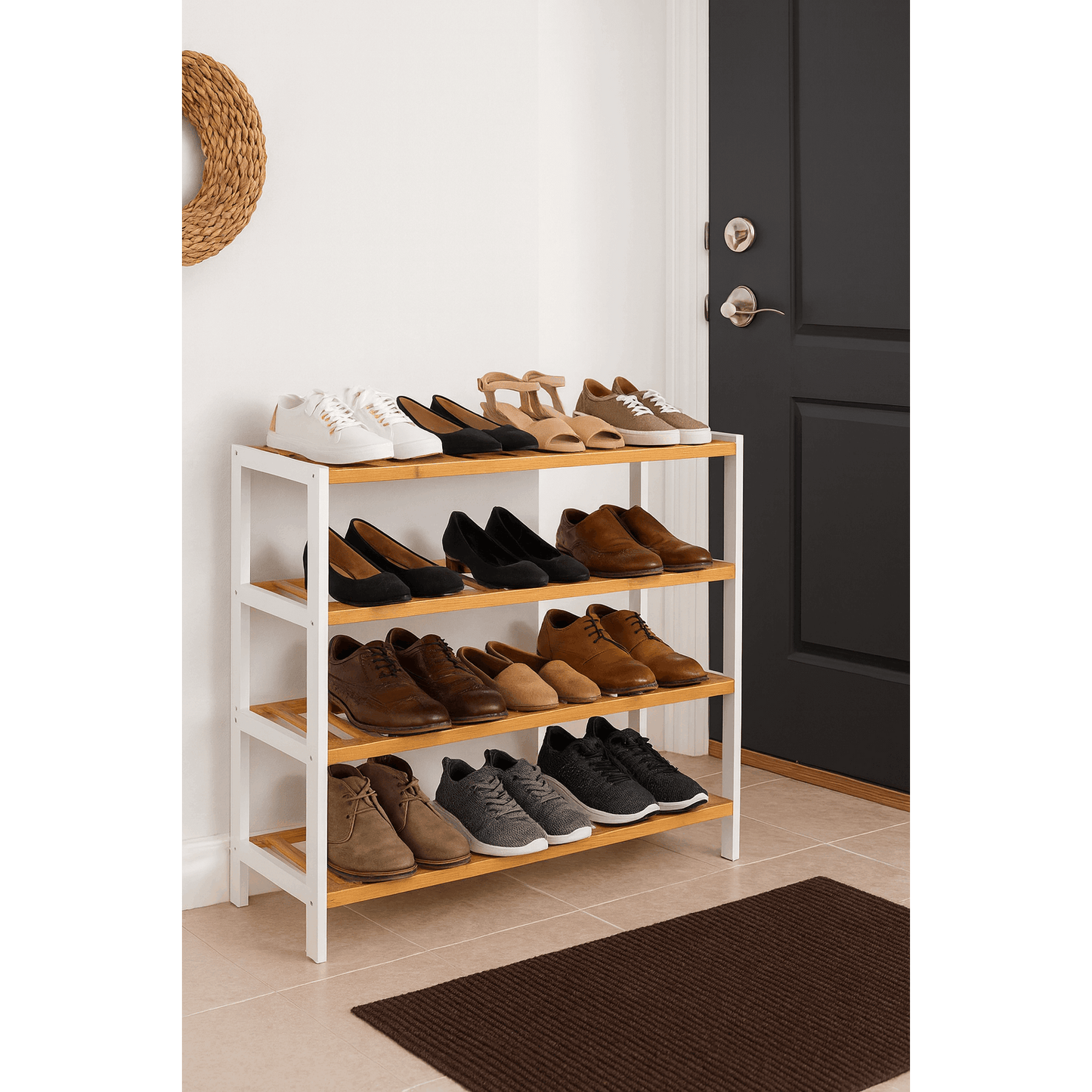Neo 4-Tier Bamboo Shoe Rack Wooden Shoe Storage Organiser Shelf for Hallway, Entrance Living Room 67 x 70 x 25cm