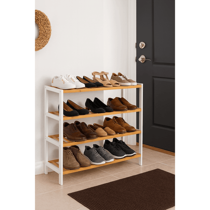 Neo 4-Tier Bamboo Shoe Rack Wooden Shoe Storage Organiser Shelf for Hallway, Entrance Living Room 67 x 70 x 25cm