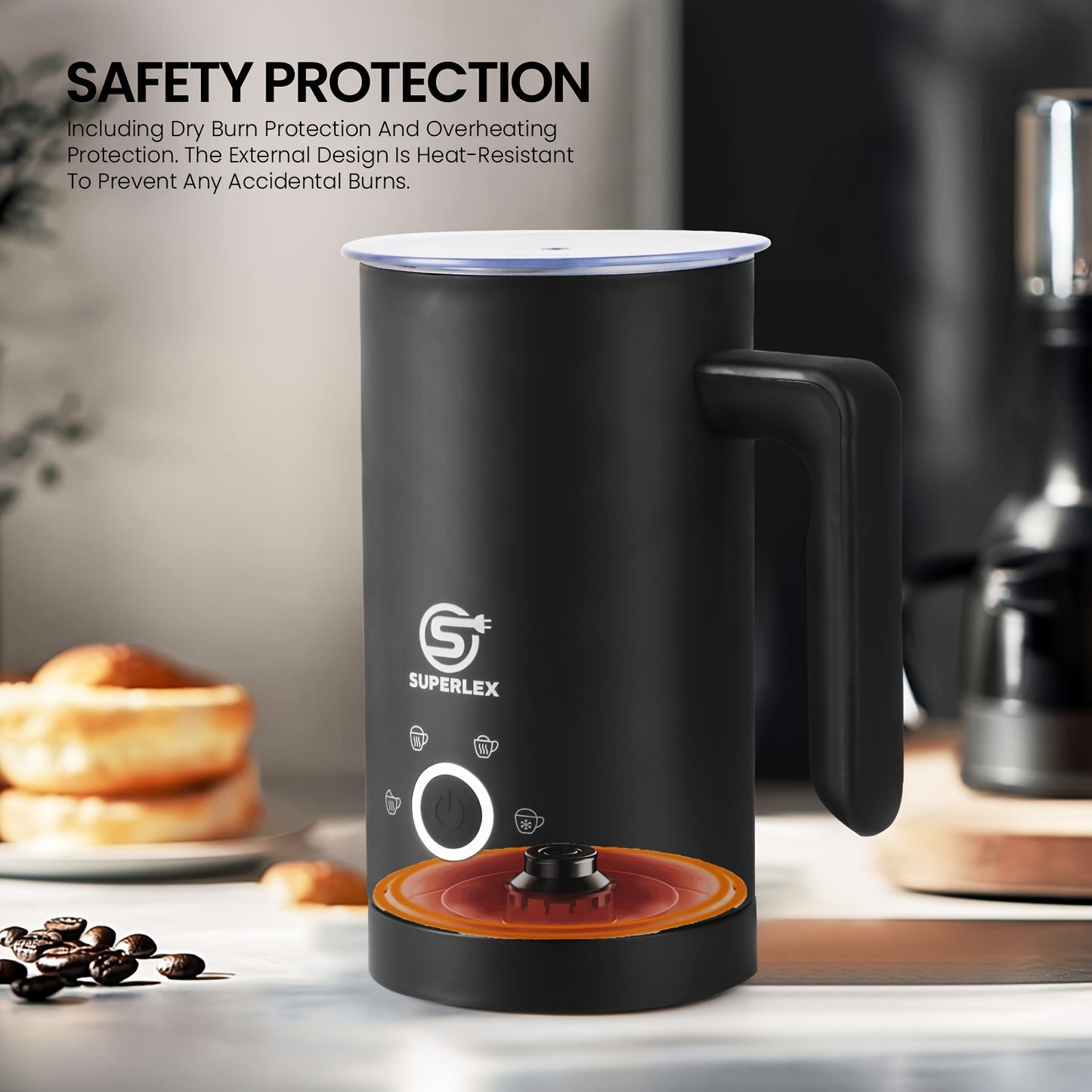 SUPERLEX Electric Automatic Milk Frother 4-In-1 Function, Milk Steamer Heater for Hot Cold Chocolate Latte Cappuccino Macchiato Warmer