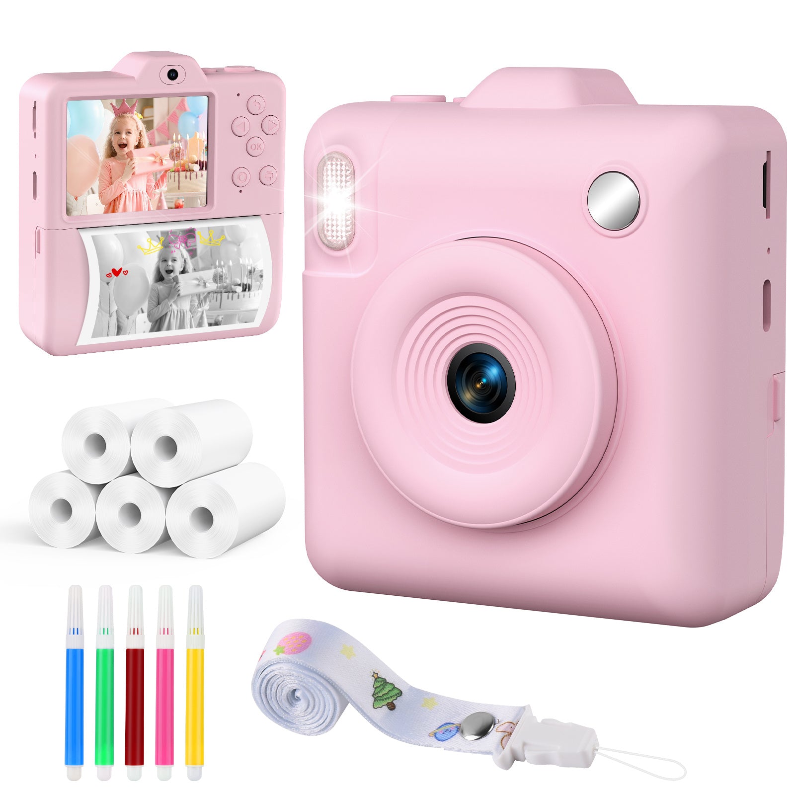 Kids Instant Print Camera Dual Lens 1080P HD - Children's Camera with 5 Rolls Photo Paper | 2.4" Screen | Birthday Christmas Gift for Girls & Boys