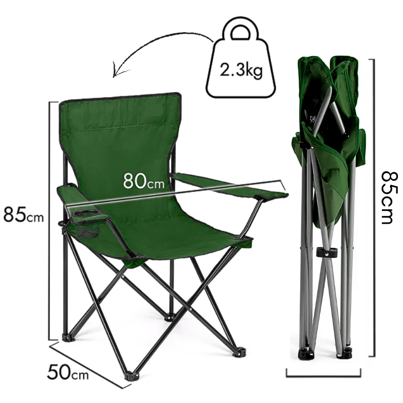 1pc Portable Fishing Chair Foldable Outdoor Chairs Camp Seat with Carrier Bag & Net Mesh Cup Holder, Lightweight Easy Clean Seating for Beach, Camping, Hiking, Parties, Barbecue, Garden, 85x50cm Green 1 Pack