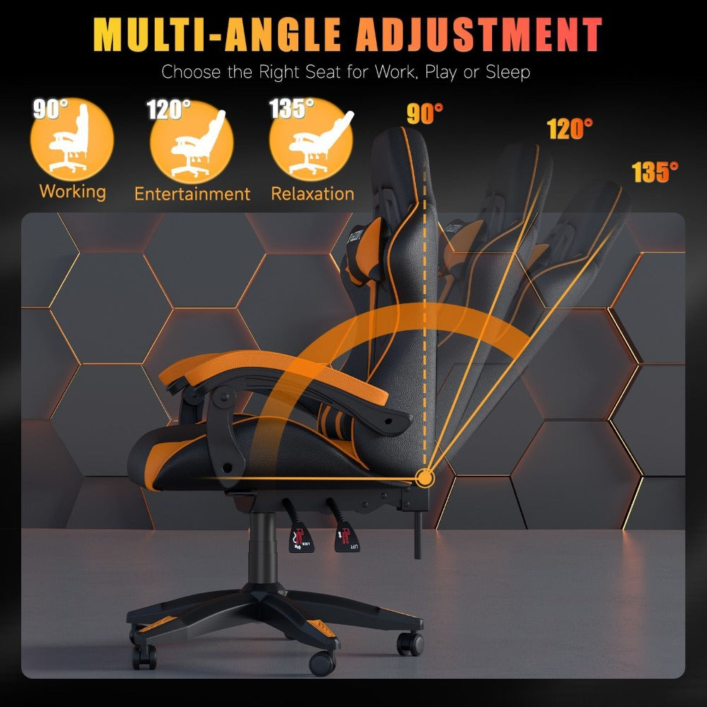 High-Back Gaming Chair with Lumbar Cushion & Headrest – Height Adjustable 90°-155° Reclining Office Computer Chair for Adults 130kg Capacity 10 Colours