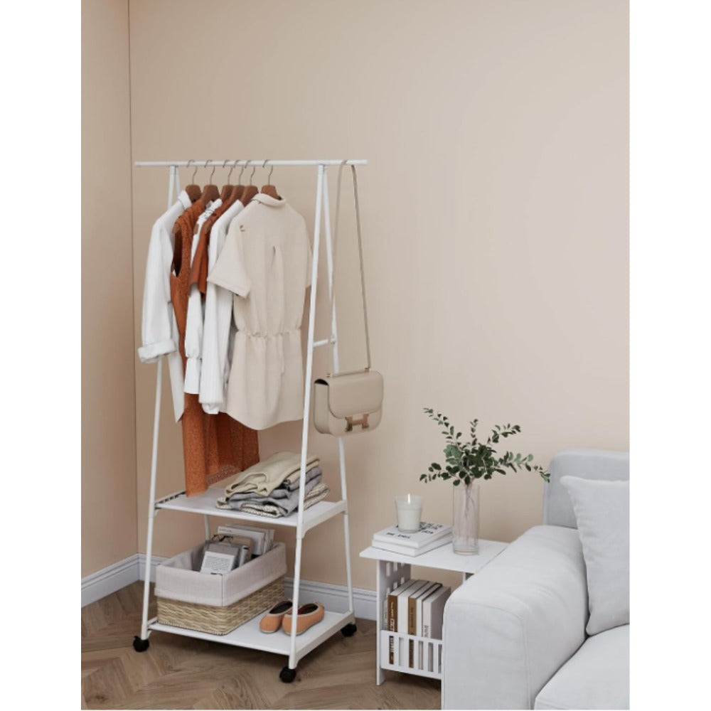 Multifunctional Metal Clothes Hanger with Triangular Wheeled Stand, Mobile Multi-Layer Storage And Organization Rack, Suitable for Home, Kitchen, Wardrobe Organization, Hanging Clothes And Coat Rack - Suitable for Easter, Thanksgiving, Valentine'S Day, Fa