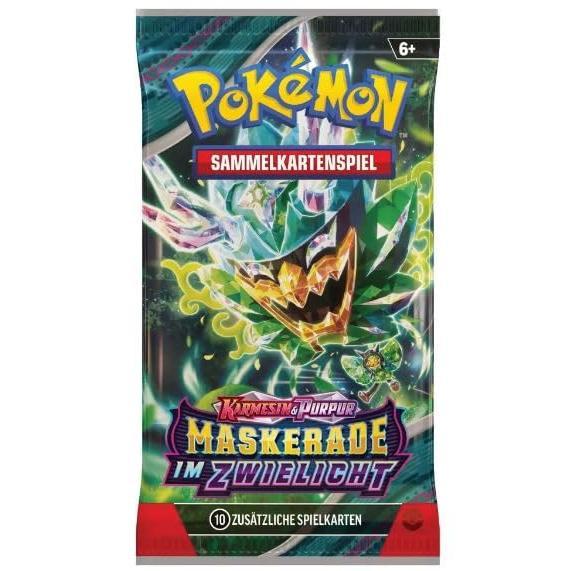 4-Pack Pokémon Booster Set - Masquerade in Twilight Booster Crimson & Purple - with 4 Boosters and 10 Cards - GERMAN